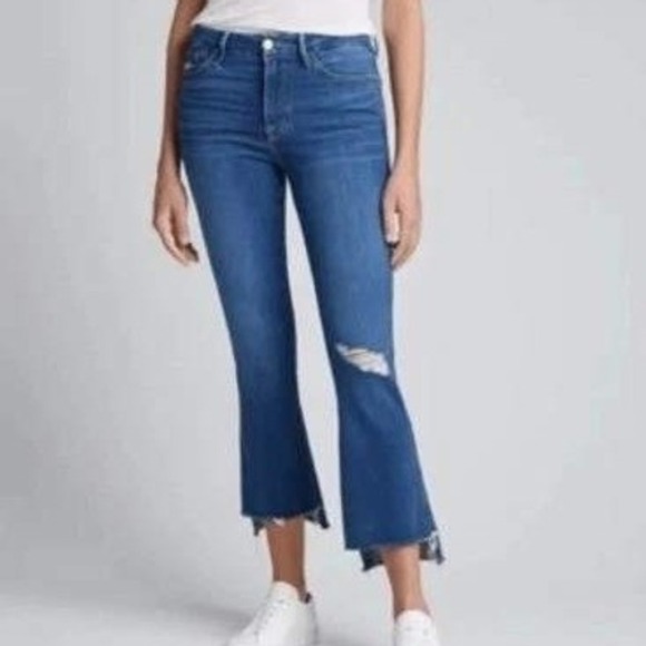 FRAME Denim - Frame Le Crop Mini Boot Jeans Wine Ridge Destruct Blue Raw Hem 32x27